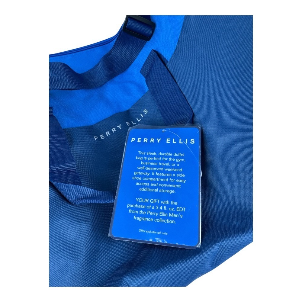Perry Ellis Mens Blue Duffle Bag Travel Gym Weekender with Side Shoe Storage NEW - Picture 3 of 6